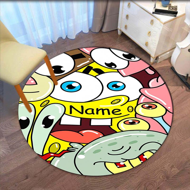 Custom Name SpongeBob SquarePants Printed Round Rug Carpet Chair Rug Area Rug Entryway Doormats,for Office Chair Living Room Bedroom Kitchen Room.