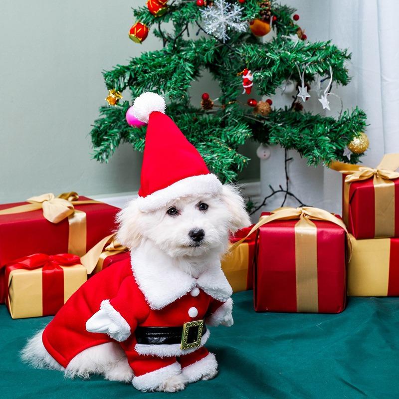 Christmas Pet Costume with Hat 3D Fleece Plush Outfit for Cats Small Dogs Warm Party Wear Reusable Pet Decoration Supplies