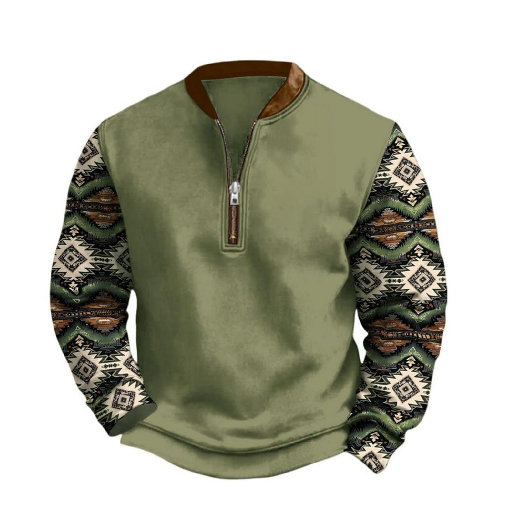 Men's Casual And Trendy Digital 3D Printed Round,neck Long,sleeved Half,pull One,piece Sweatshirt