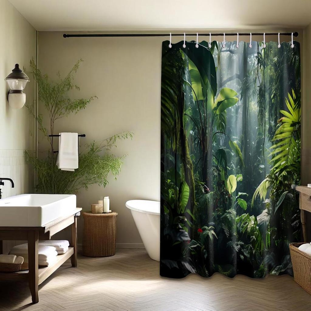 Green Jungle Shower Curtain Forest Rainforest Bathroom Decoration with Hook Waterproof Fabric 180x180cm 90x180cm
