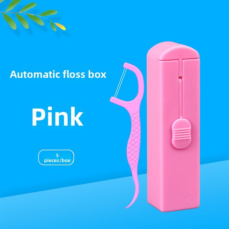 Automatic Dental Floss Holder with 5 Pieces, Portable and Easy To Use, One-click Release, Double-threaded, Fruit-flavored Dental Floss