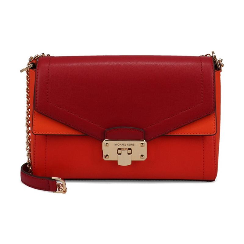 MICHAEL KORS Kinsley leather chain color-blocked shoulder crossbody bag for women, orange красный