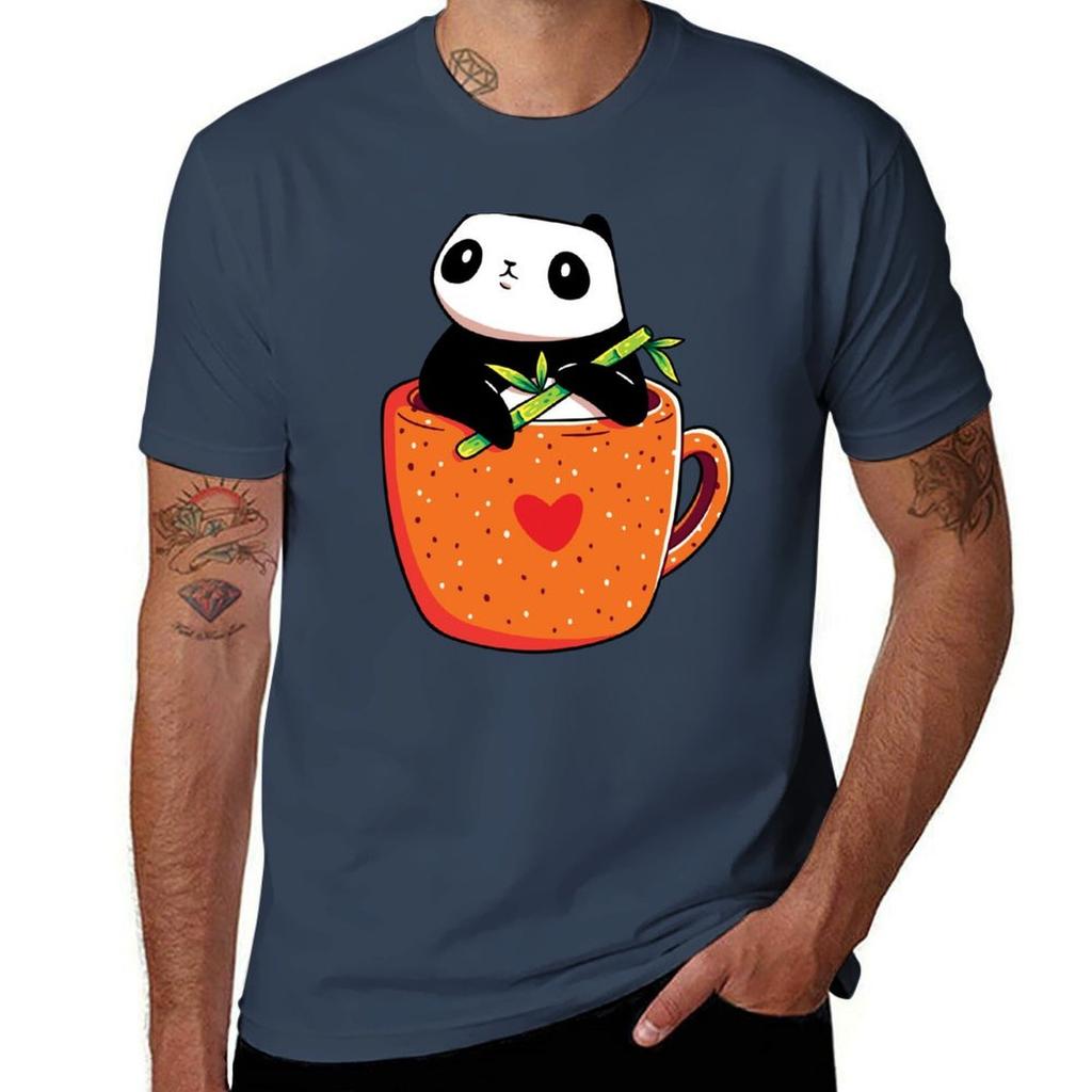 Cute Coffee Panda Tshirt Minimalist Casual Short Sleeve Top