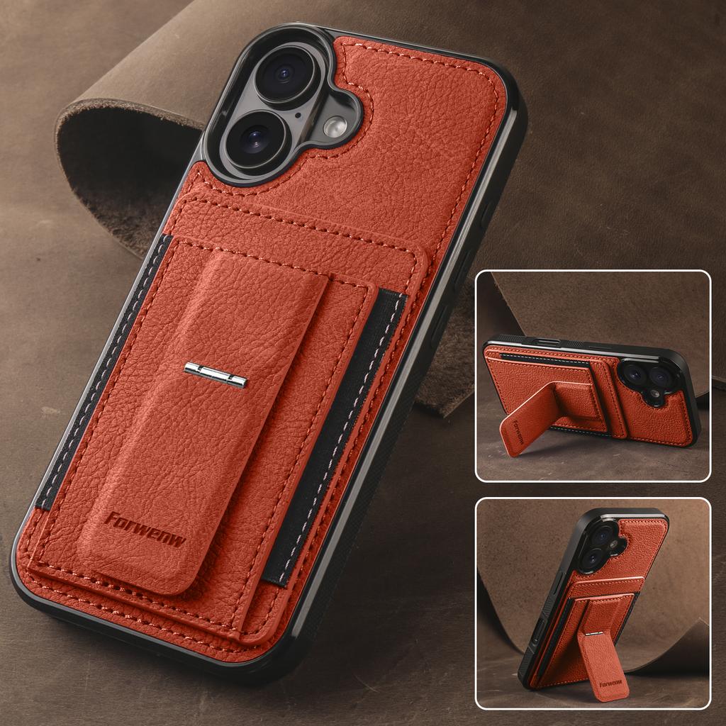 Luxury Business Magnetic Cards Solt Leather Phone Case for iPhone 17 Pro Max 16 Plus 15 14 13 12 11 Invisible Bracket Cover