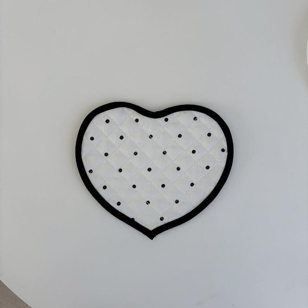 French Polka Dot Heart-shaped Placemats Cotton Love Water Cup Mat Decorative Quilted Insulating Table Mat Home Decor L