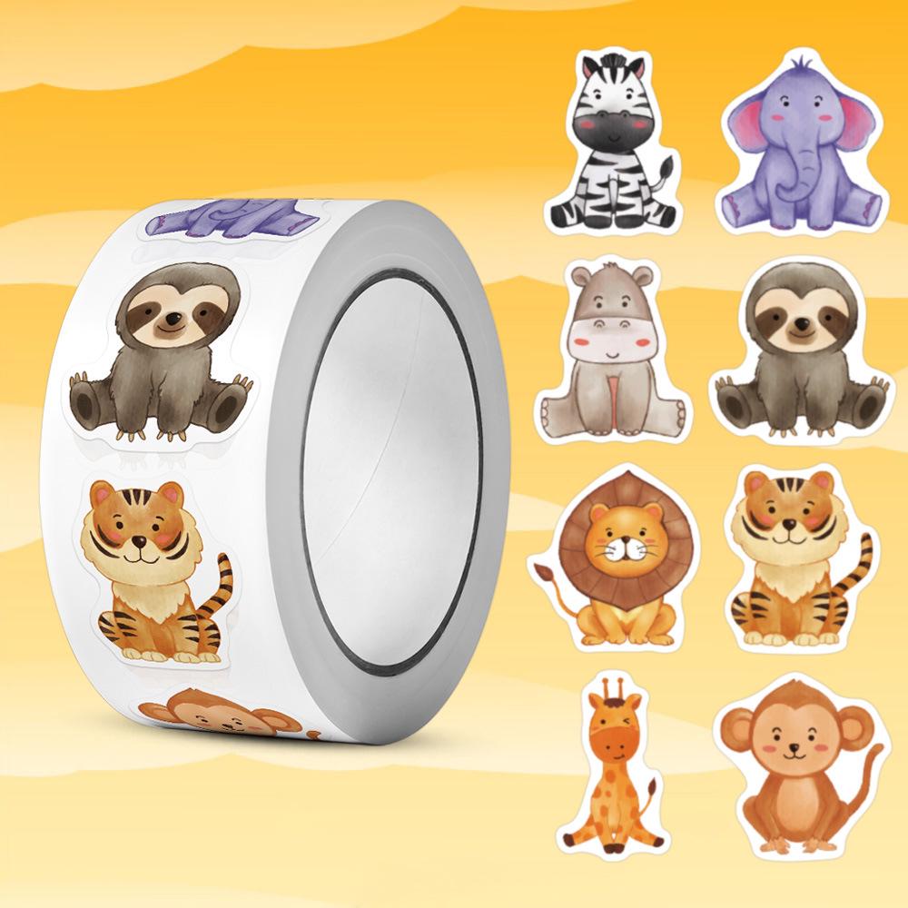 

500 Cartoon Lion & Tiger Roll Stickers - Self-Adhesive Gift Labels & Rewards