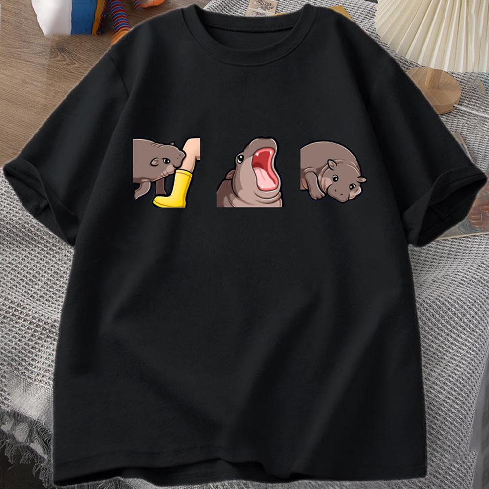 Men's Casual Wear Funny Hippo Moo Deng Printing T-shirt Pygmy Hippo Moo Deng T Shirts Hippo Graphic Kids Women Clothes Tops