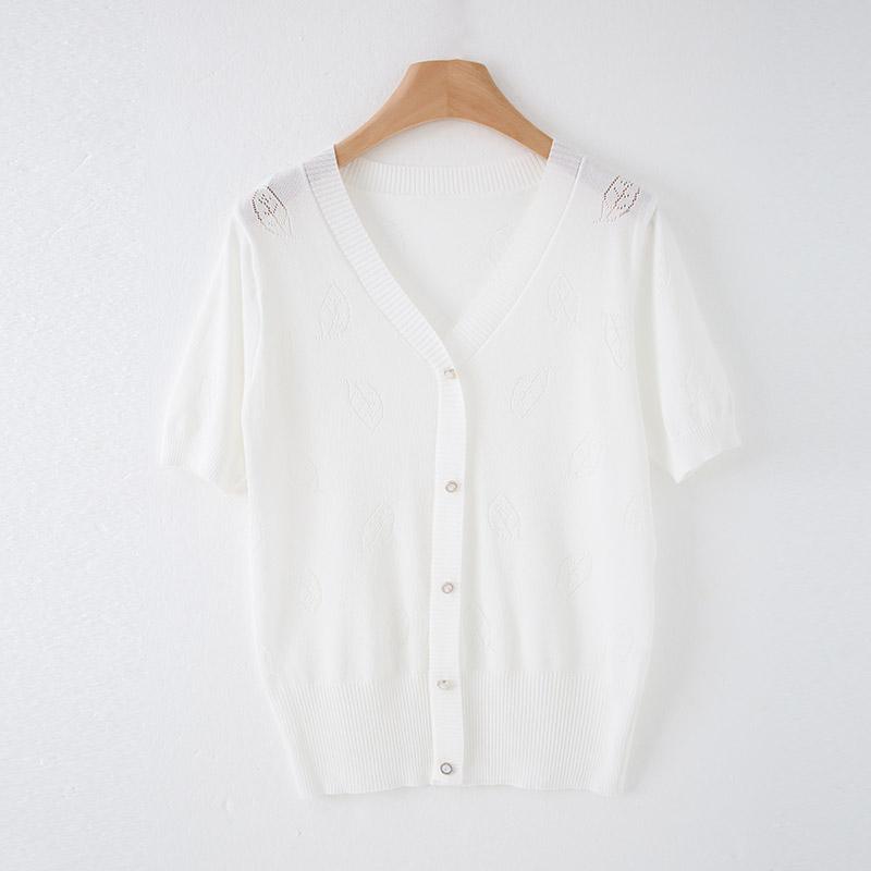 

Tencel Knit Женский кардиган с короткими рукавами, мотив листьев, вырез Вязаный крючком V-образный вырез Вязаный крючком V-образный вырез Укороченный стиль
