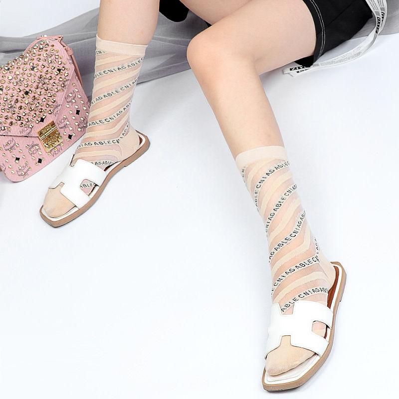 5 Pairs of Women's Mid Length Socks Thin Summer Ice Silk High Tube Transparent Personalized Glass Fiber