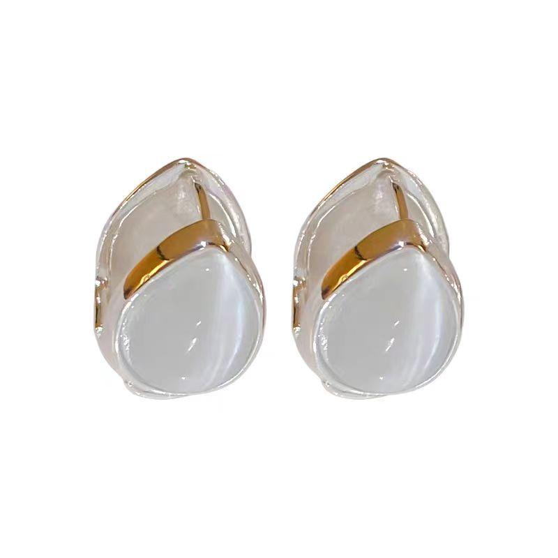 Niche Design Feeling Ice Transparent Opal Double-Sided Water Drop Ear Buckle Exquisite Versatile Earrings Temperament Light Luxury Simple Earrings