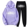 Unisex Hooded Sweatshirt Pants Set With Graphic Print Casual Sportswear