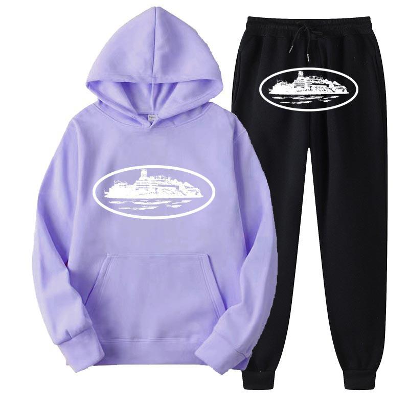 Unisex Hooded Sweatshirt Pants Set With Graphic Print Casual Sportswear