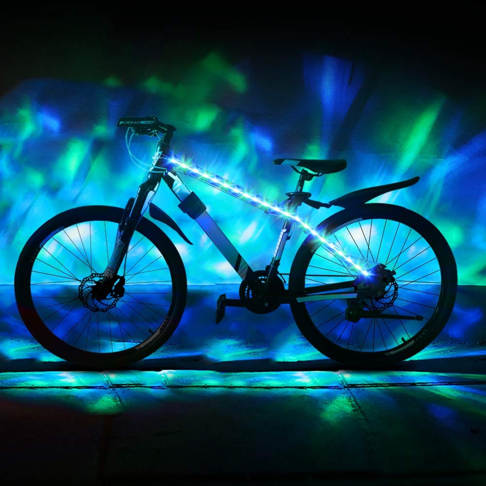 DANCRA RGB LED Pás na kolo s dálkovým ovládáním a vysokou barvou a střihatelný pro elektrické kolo, odrazky na rámu, světlo, na baterie,