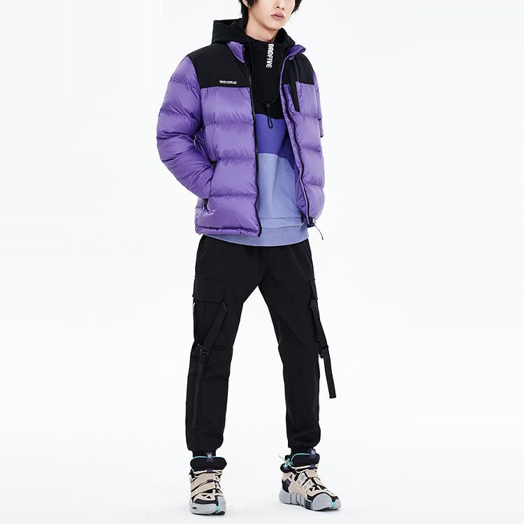 Li Ning Badfive Basketball Series Stand Collar Short Warm Down Jacket Men Jacket Ultraviolet AYMP101-5