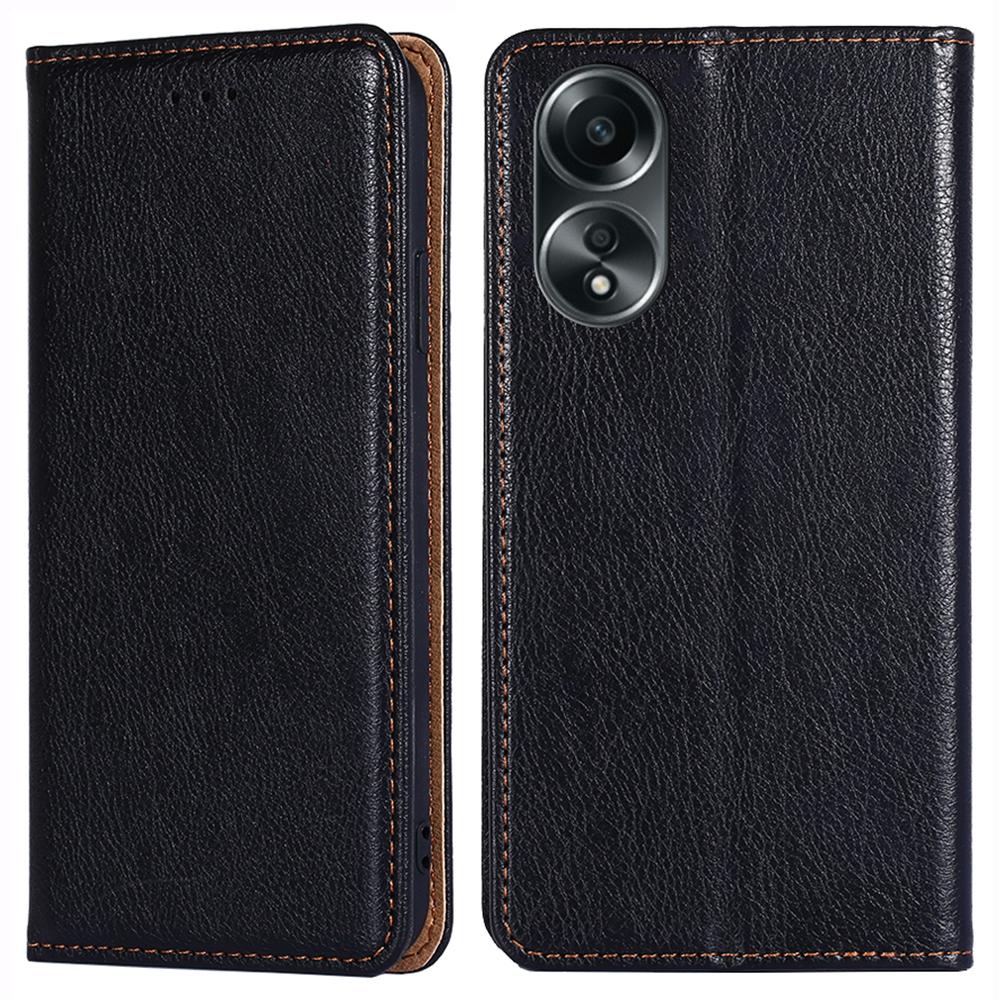 

For Oppo A58 4G Cell Phone Case Magnetic Closing Anti-drop PU Leather Wallet Cover Black
