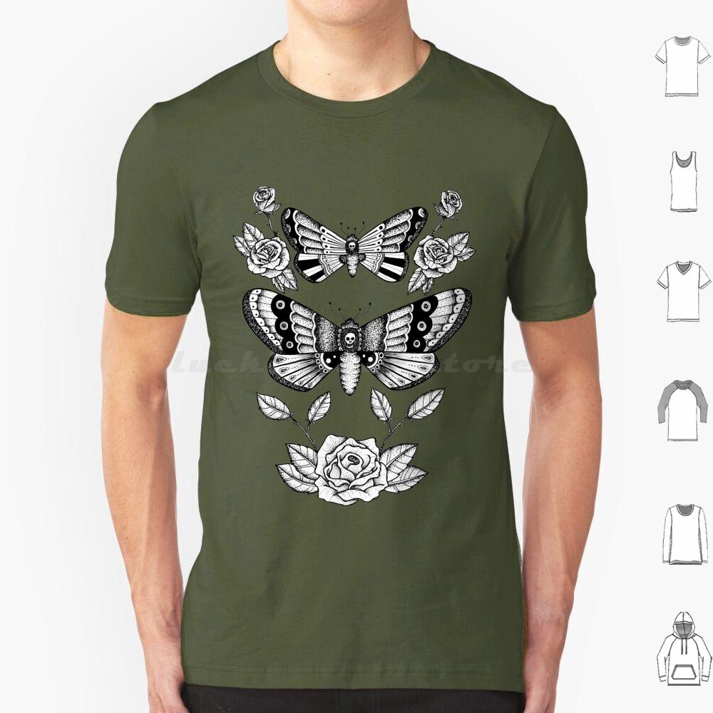 Death Moths T Shirt Big Size 100 Cotton Death Moth Roses Death Moths Moths Moth Black And White Fine Liner Detail Dot Work