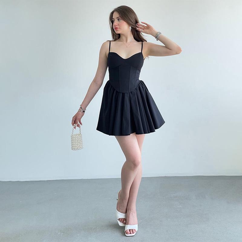 2025 Women's Solid Color Sleeveless Backless Strappy Tie-up Mini Dress