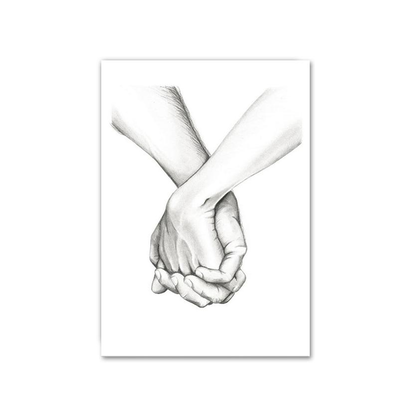 Schwarz-weißes romantisches Hand-in-Hand-Poster, Druck, Leinwandgemälde, moderne Liebeszitate, Wandkunst, Bild für Paare, Verliebte, Raumdekoration