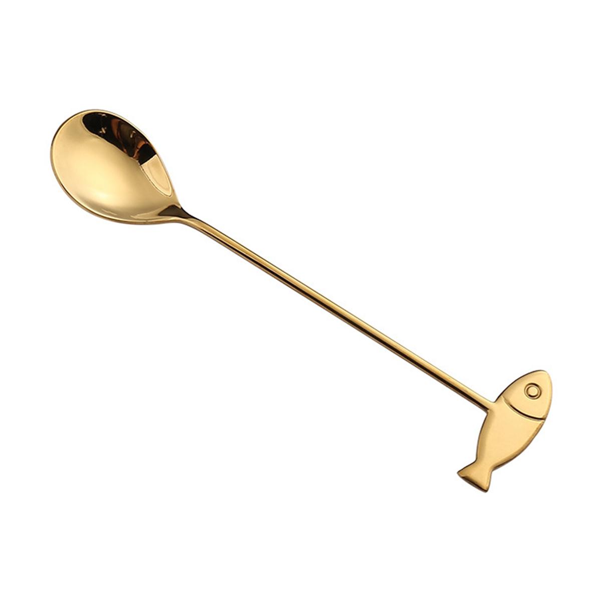 

Кухня Мороженое Смешивание Кошка Рыба Питьевое Молоко Ложка Инструмент для Перемешивания Кофейные Аксессуары Чайная ложка gold 1