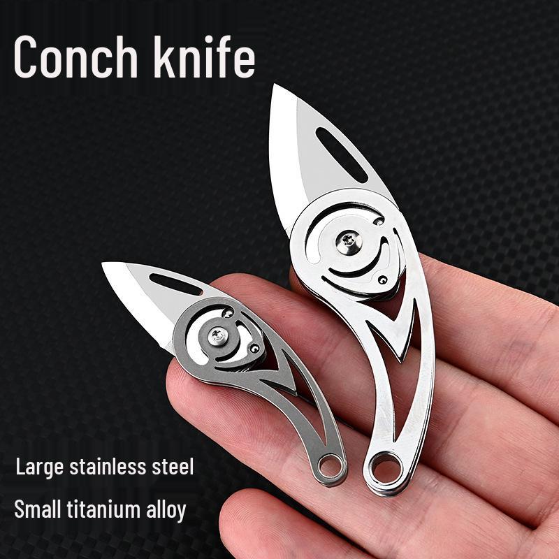 Conch Style Titanium Alloy Mini Knife with D2 Steel Blade, Stainless Steel Folding Design - Portable Keychain Box Opener