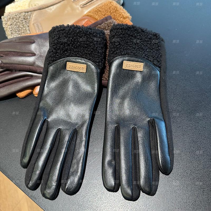 2025 leather gloves women's warm velvet thickened winter driving gloves