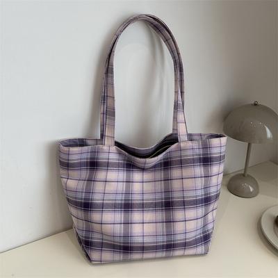 New Canvas Bag Fashion Summer Fashion Plaid Handbag Light Travel Large Capacity Shoulder Bag Women