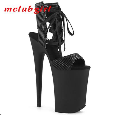 Sandalias Negras de Tacón Alto para Mujer con Tacones Finos Atadas Sandalias Boca de Pez Zapatos de Baile Tacón de 20 cm Plataforma de 10 cm YKC