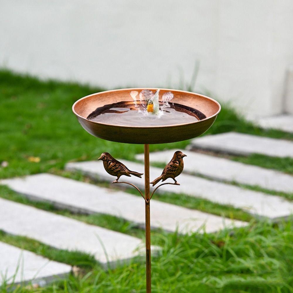 Iron Garden Birdbath Rustproof Tall Bird Water Bowl Bird Feeder Ground Plugin  Courtyard