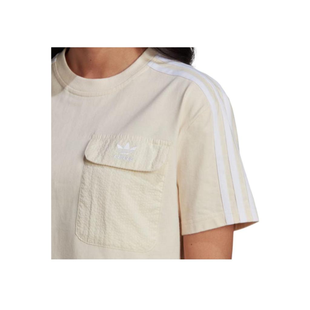 Adidas Originals Trefoil Classic Three-Stripe Pocket Crew Neck T-Shirt Women Tops Off-White HL9306