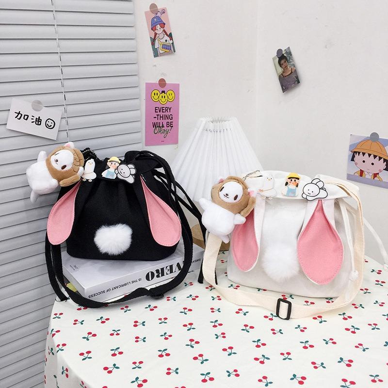 Canvas bag new women's bag fashion trend personalized bucket bag contrasting color messenger bag