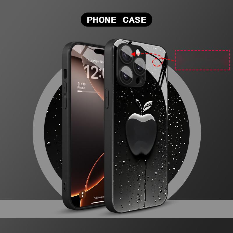 Black Mist Water Droplets For Apple Pattern Glass Phone Case For iPhone 11 12 13 14 15 16 17 Pro Max 17Air 7 Plus XR XS X Cover