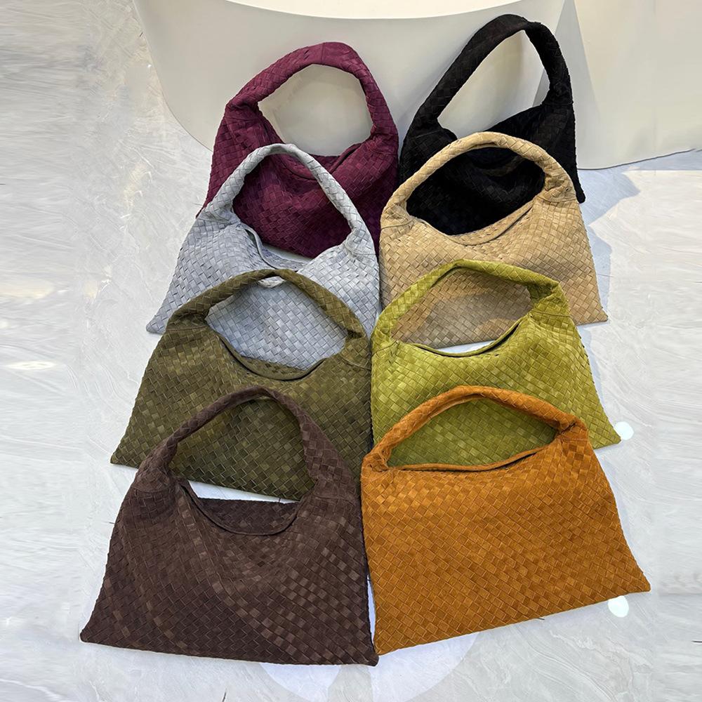Leather Woven Bag Cross-border New Suede Matte Retro Large-capacity Handbag Lazy Shoulder Armpit Women's Bag