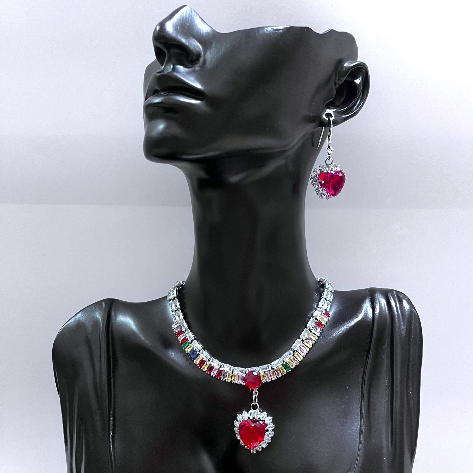 Two-Piece Bridal Wedding Zircon Love Pendant Jewelry Set Women S Shiny Exquisite Jewelry