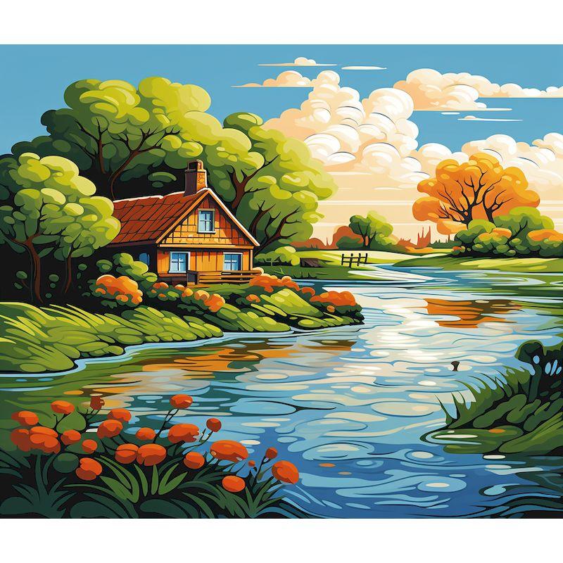 CHENISTORY DIY Ölmalerei nach Zahlen Hauslandschaft nach Zahlen Acrylfarbe Wandkunst Bilder Handgemaltes Leinwand Home Decor