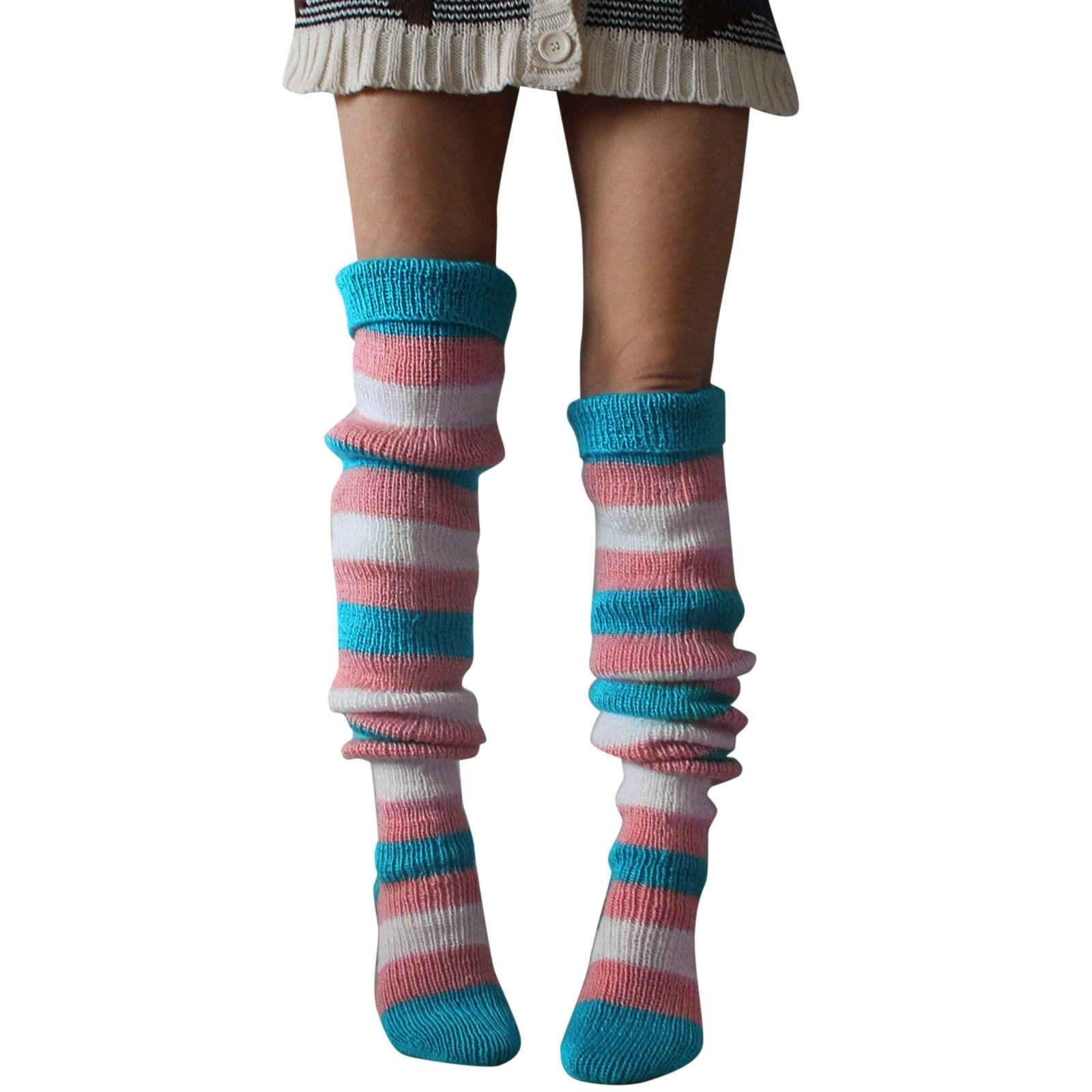 

Женские носки до бедра, гетры, носки для девочек, теплые носки выше колена, рождественские вязаные носки с косичками One Size синий