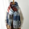 European and American Fashion Women's Scarves Winter Imitation Cashmere Thickened Thermal Shawl Rainbow Plaid Splicing Tassel