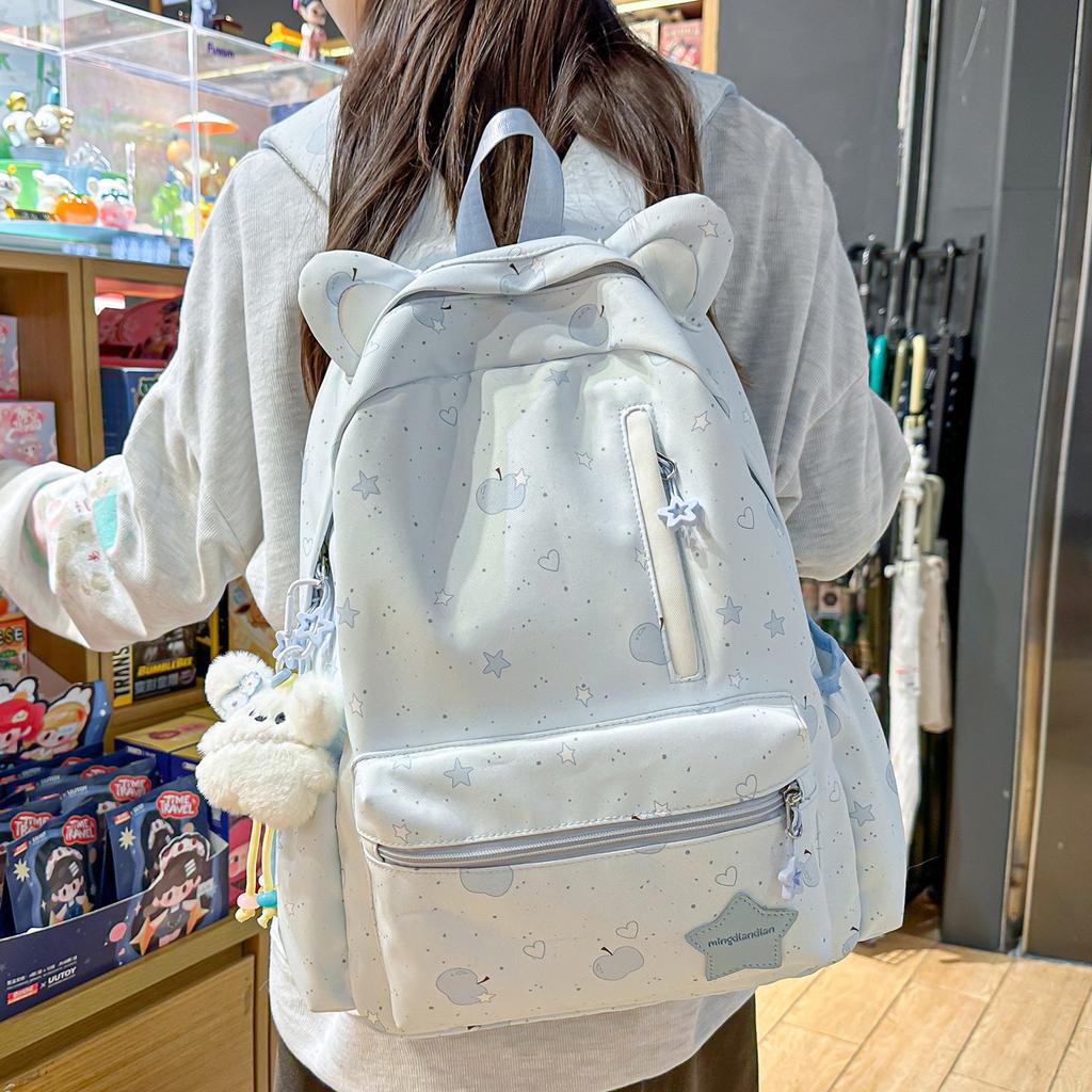 Schoolbag Cute Cat Ears Star Print Girl Schoolbag High Value Ins Niche Design Large Capacity School Backpack