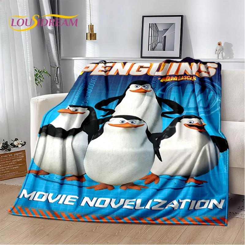 Urocze Pingwiny z Madagaskaru Kreskówkowy Koc, Miękki Koc Rzutowy do Domu Sypialni Łóżka Sofy Pikniku Podróży Biura Pokrowiec Prezent dla Dziecka