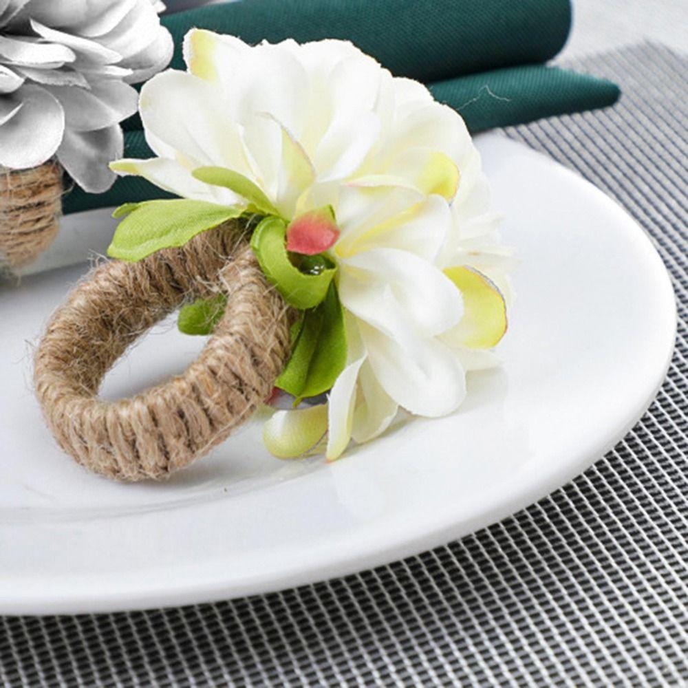 4pcs with Rope Napkin Rings Artificial Flower Chrysanthemum Rings  Festival Wedding Thanksgiving