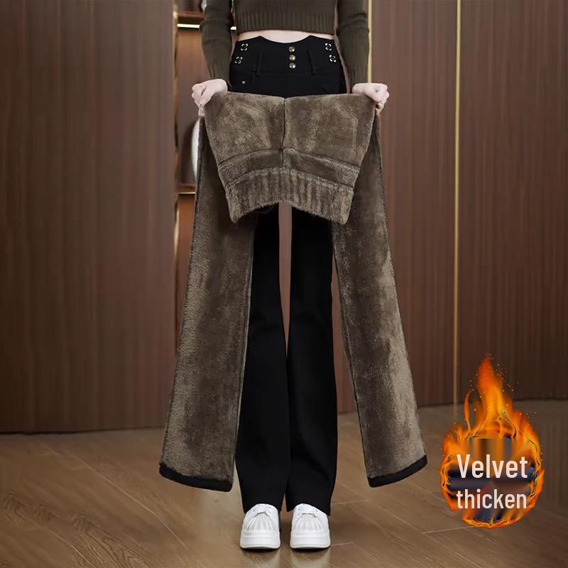 

Женские джинсы клеш с высокой посадкой и флисовой подкладкой: Зимняя мода 2025, Стройнящая и формирующая фигуру. 4XL