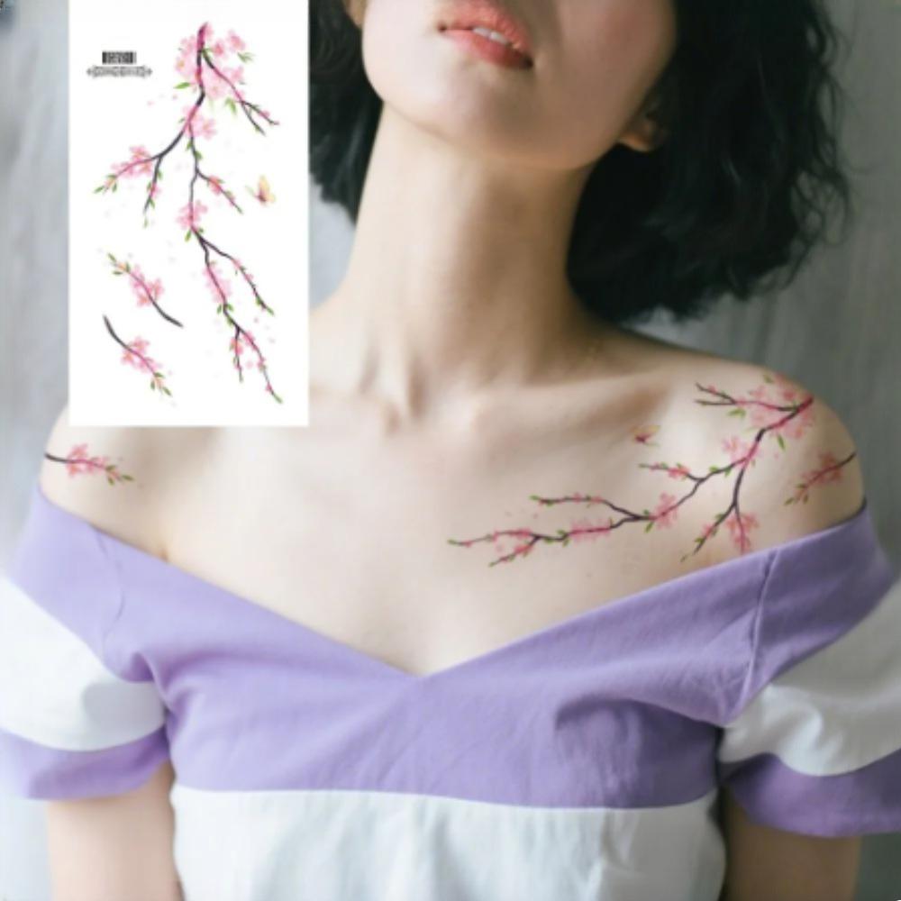 6 Sheets Colorful Flowers Temporary Tattoos Clavicle Chest Tattoo Stickers For Women Body Waterproof Fake Tattoo Wrist Tattoo