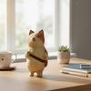 Handmade Wood Carving Cat Ornament Cartoon Hand Engraving Cat Decorations  Bookshelf Decor