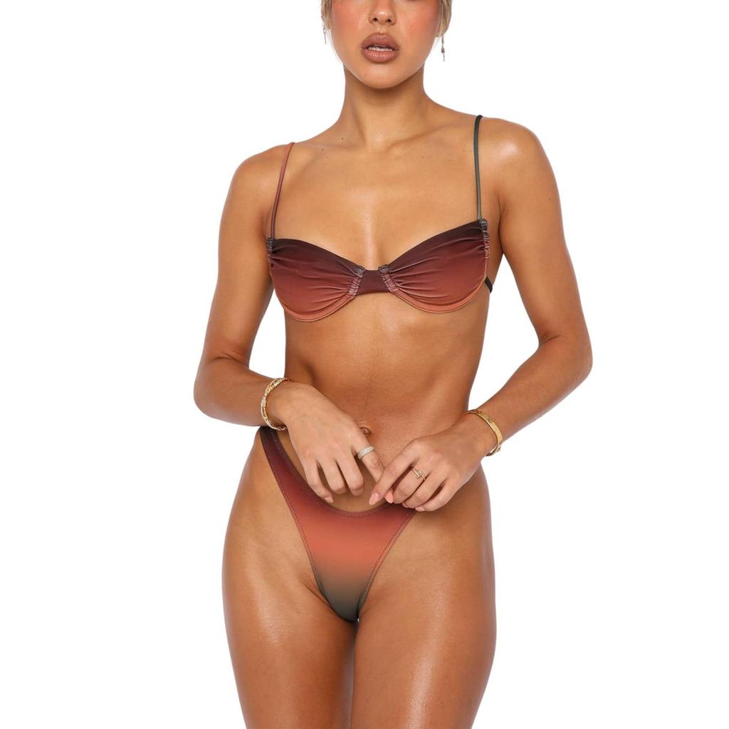 Halter Neck Backless Triangle Single Swimsuit Bikini Suits Women's Lace Up Gradient Split Swimwear