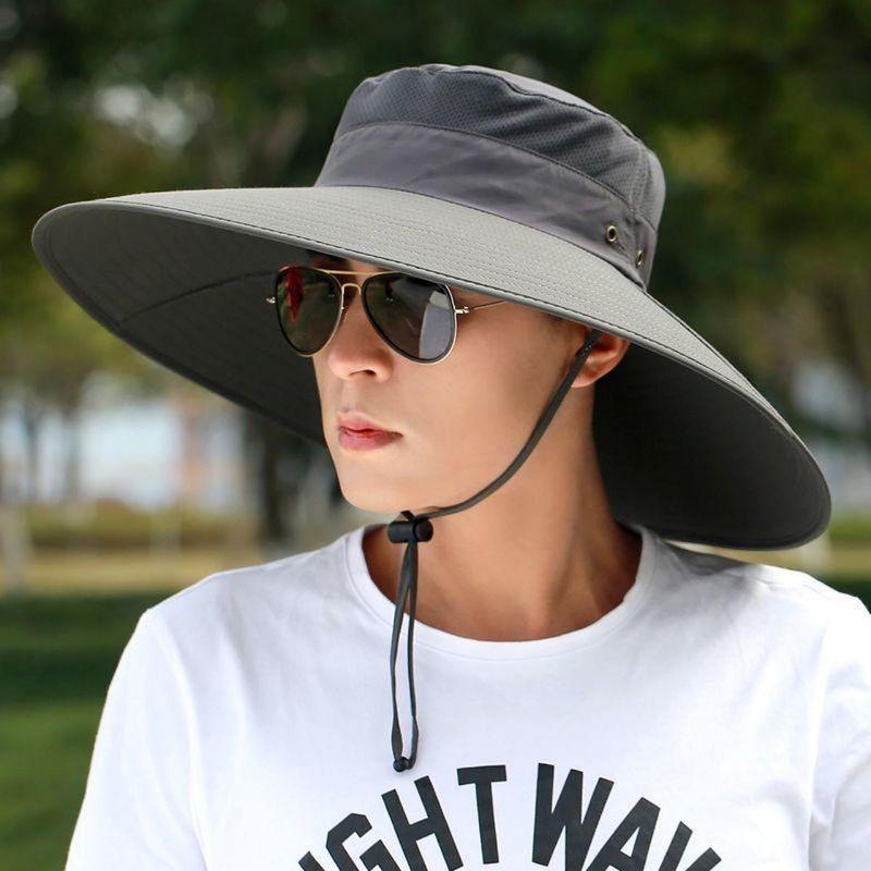 

Men Outdoor Extra Large Hiking Sun Protection Hat Summer Camping Outdoor Hiking along Fishing Hat Mesh Sun Hat Thin Cap Blue All yards