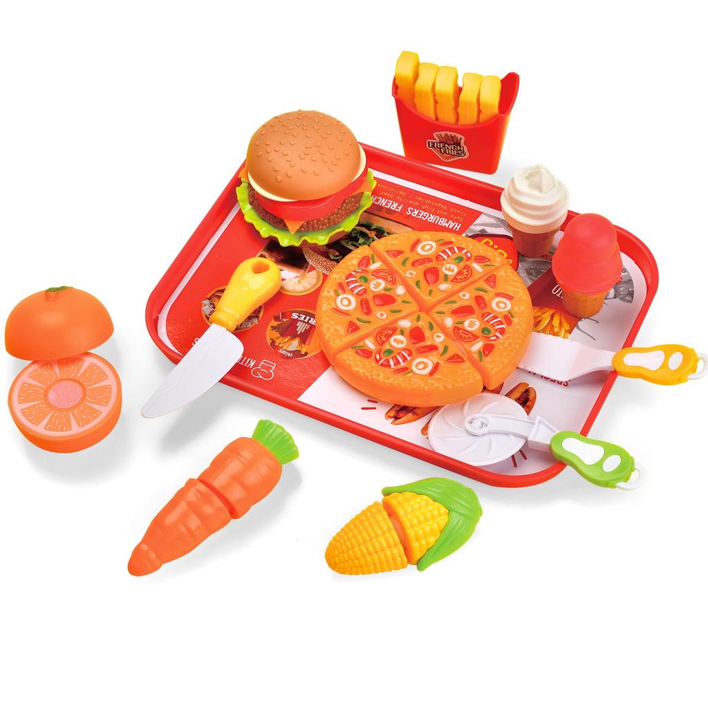Buz ve Diğer Eğitim Oyuncakları İçeren Kendin Yap Oyun Seti Erkek Çocuklar İçin ve Rol Yapma veya Oyun İçin Mükemmel 30 Parça Çocuklar, Mutfak, Sebzeler, Meyveler,