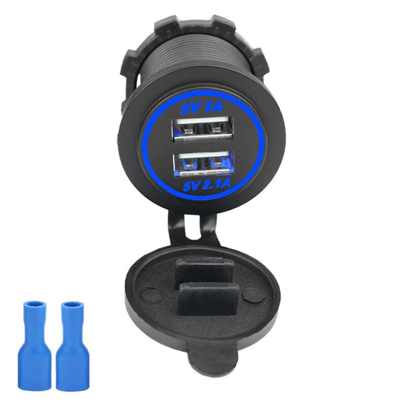 

Универсальное зарядное устройство для мотоцикла, автомобильное светодиодное зарядное устройство с двумя USB-разъемами, розетка 2,1 А / 1 А с USB-светом для мотоцикла, автомобильное зарядное устройство USB синий