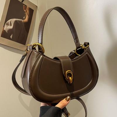 Retro PU Umhängetasche Neue Damen Exquisite Schlossknopf Reißverschluss Achseltasche Modische Pendler Vielseitige Damenhandtasche
