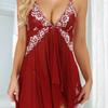 European and American deep V-shaped mesh pajamas front opening asymmetrical hem suspenders pajamas fun women's home underwear