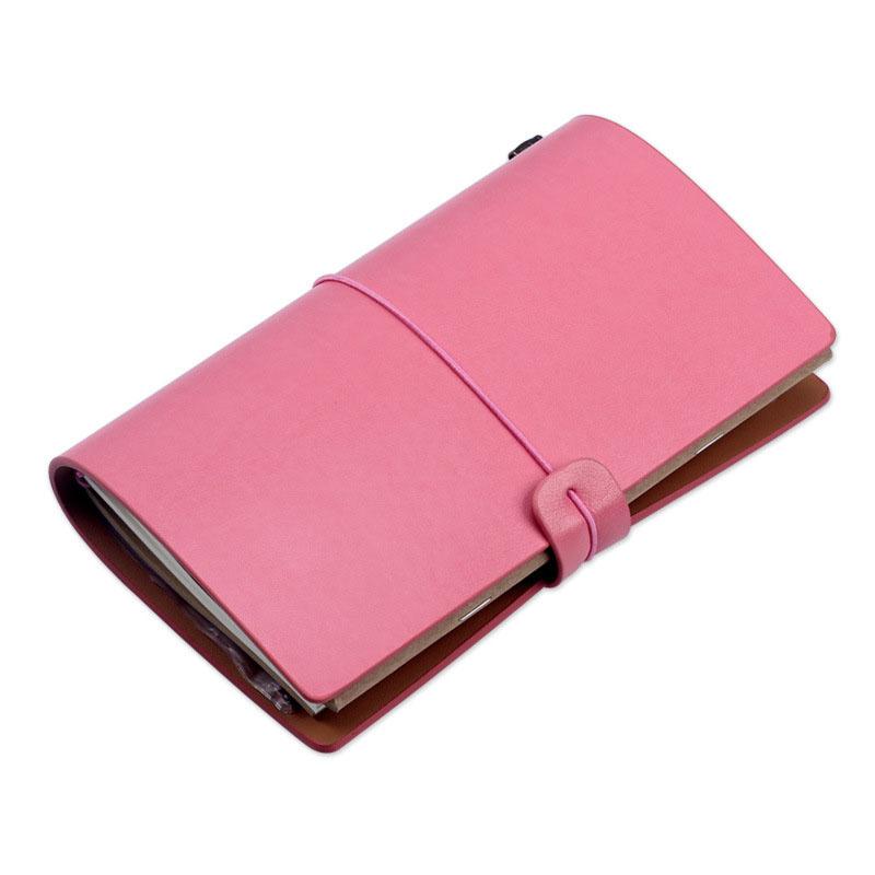 Retro Printed Leather Strap Creative Hand Ledger Multifunctional A6 Portable Travel Loose-leaf Notepad Diary Notebook Gift (Pink,72 Pages&A6) розовый