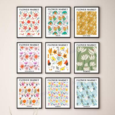Stampe di poster di Flower Market City, stampe astratte, arte murale botanica, dipinti su tela colorati, quadri nordici per soggiorno, arredamento per la casa